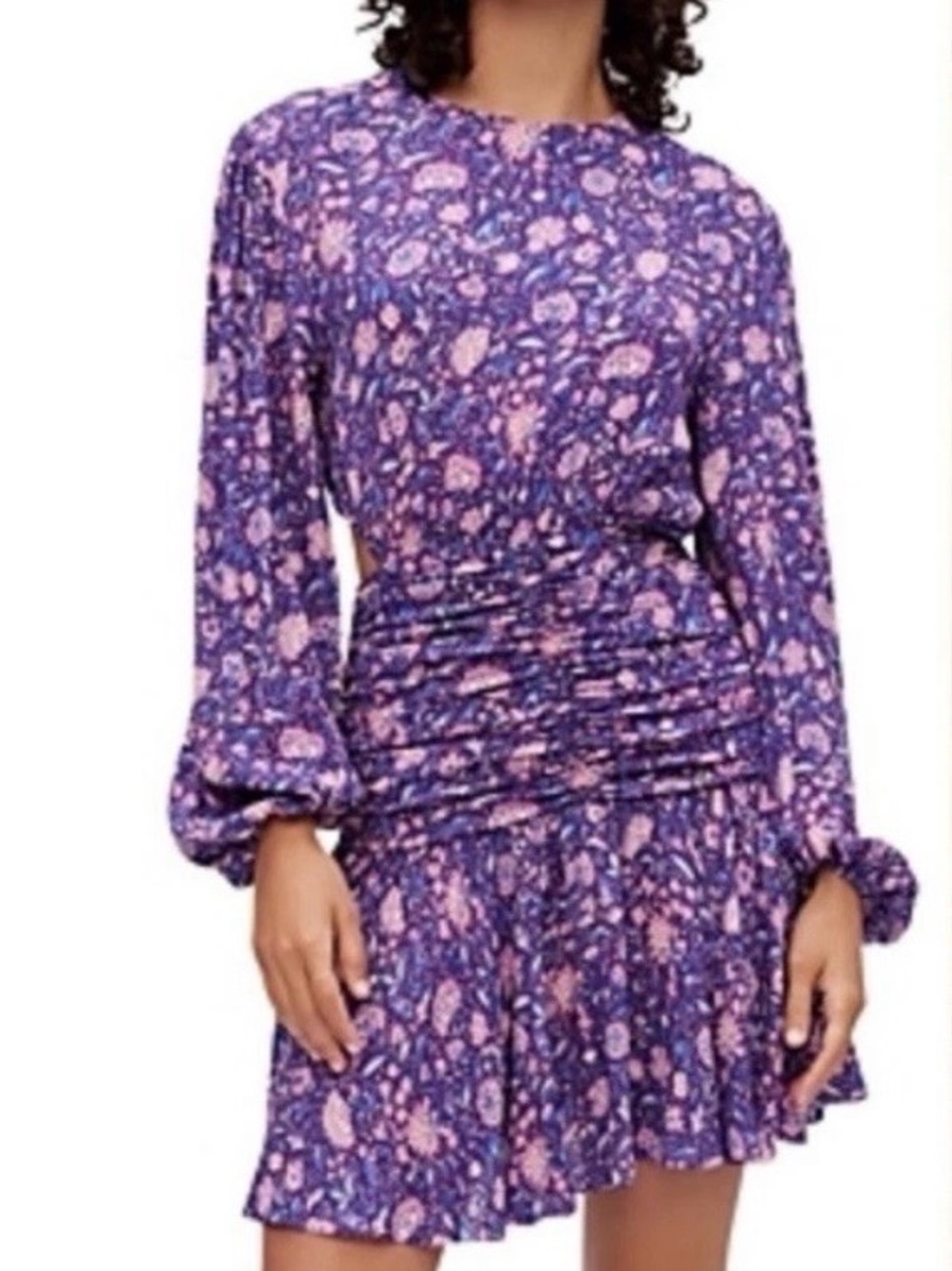 Maje Purple and Pink Floral Long-Sleeve Mini Dress NWOT